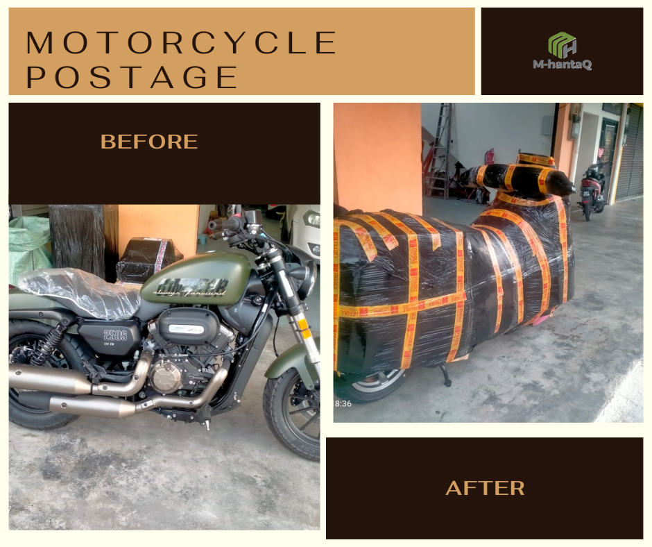 Motosikal dibungkus untuk penghantaran